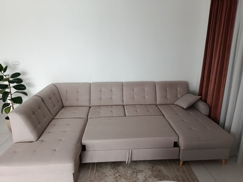 Narożnik z funkcją spania beżowy U