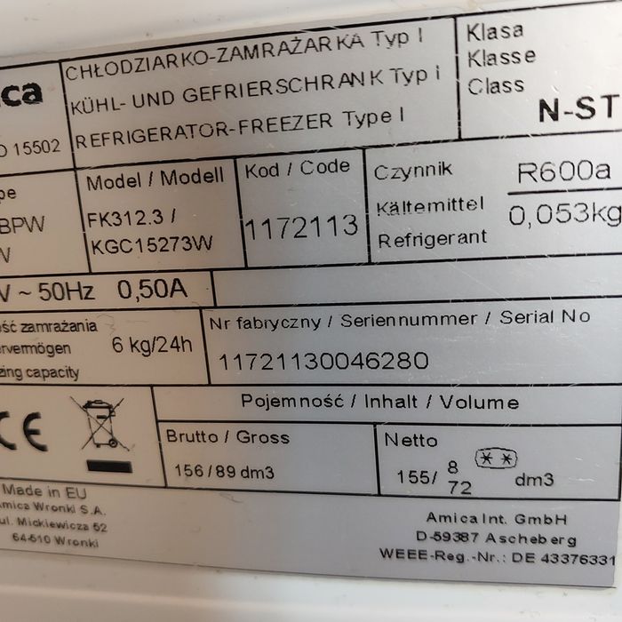 Lodówko zamrażalka Amica