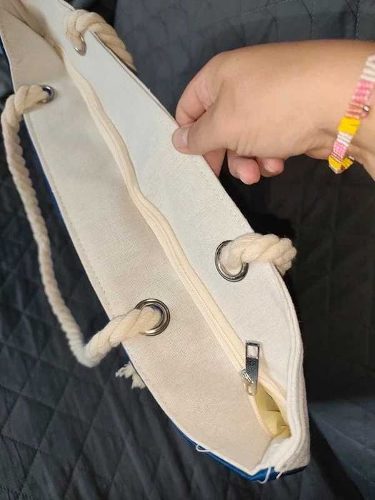 Duża torba shooperka letnia plażowa niebieska z kotwicą