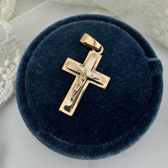 Złota Zawieszka 585  Krzyż Krzyżyk Jezus Krucyfiks 3.31G | Odnowiona (S)