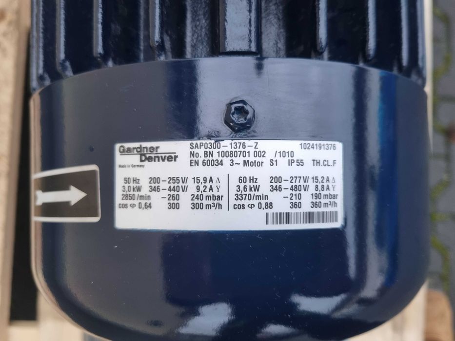 Pompa próżniowa Dmuchawa boczno kanałowa Gardner Denver 300m3/h