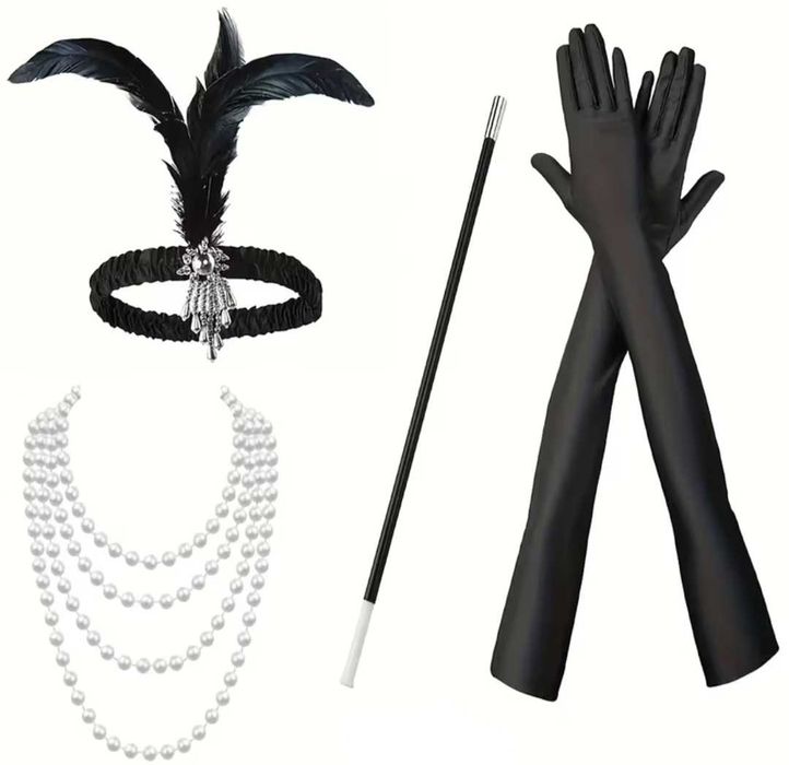 4w1! akcesoria RETRO Flapper Gatsby lata 20 Sylwester karnawał przebranie
