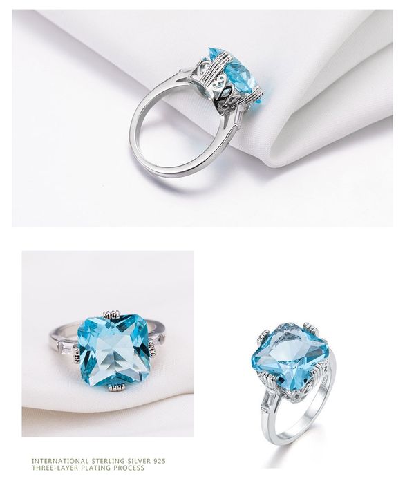 Жіноча каблучка з великим кристалом «Sky Blue» у стилі Luxury