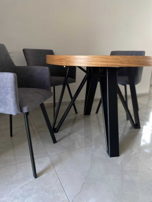 Stół Dębowy Okrągły / LOFT 10 / Rozkładany Do 4M! Krzesło Tapicerowane