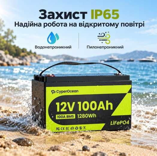 LiFePO4 12V/100Ah Акумулятор CyperOcean з BMS 100 А Інвертор Комплекти АКБ Инвертор Аккумулятор