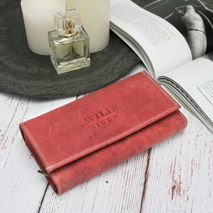 portfel damski skóra nubuk wild tiger - ciemnoczerwony