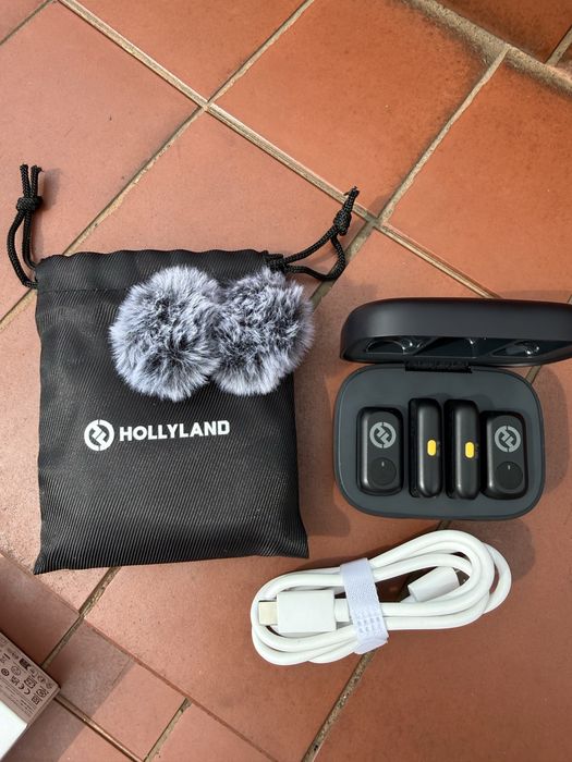 Hollyland Lark A1 Combo - Mini microfone sem fios para iPhone e Android (2 TX + USB-C RX + Lightning RX + Estojo de Carregamento)