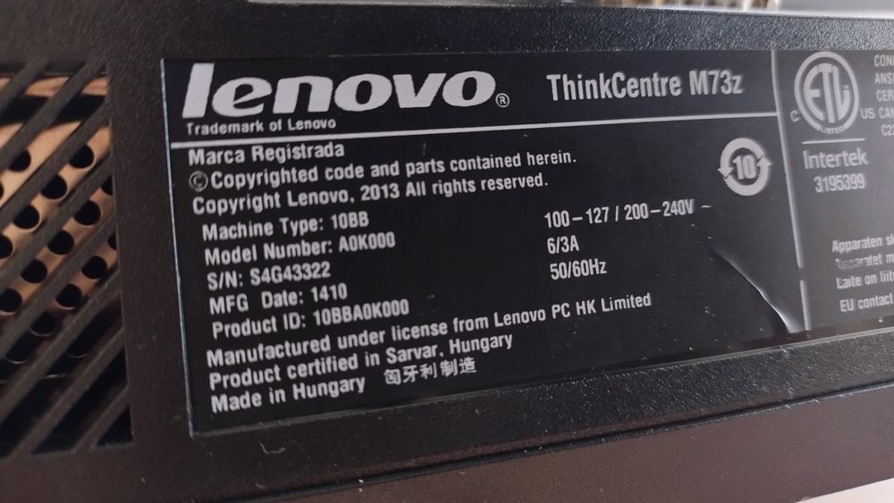 Komputer AIO Lenovo M73z I5 4x2,90G/DDR3 8G/SSD64G/HDD500G/DVD/Win11P