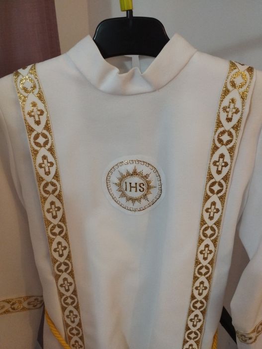 Sukienka komunijna alba wczesna komunia jak nowa biała IHS torebka gra