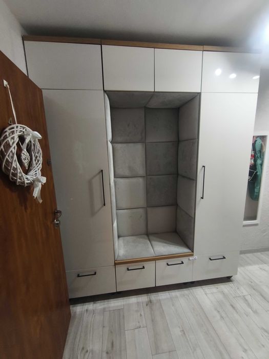 Garderoba skandynawski styl biały połysk/ciemny sonoma