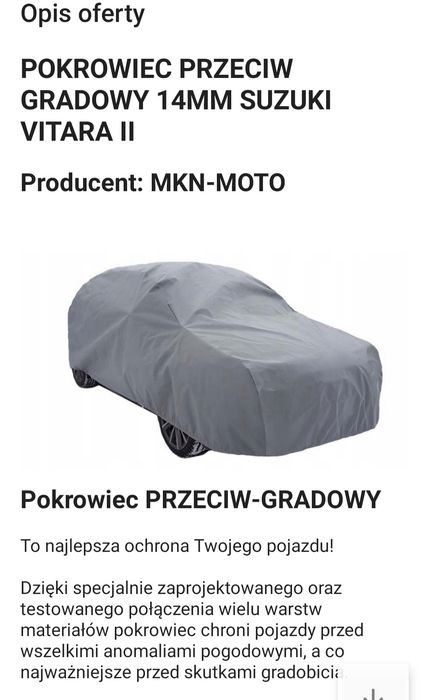Pokrowiec przeciw gradowy 14mm nowy Suzuki Vitara ll