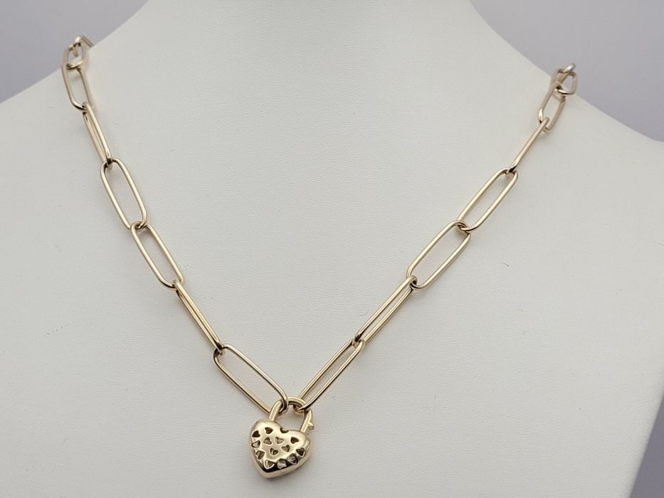 Nowy złoty łańcuszek złoto próby 585, spinacz serce serduszko kliper