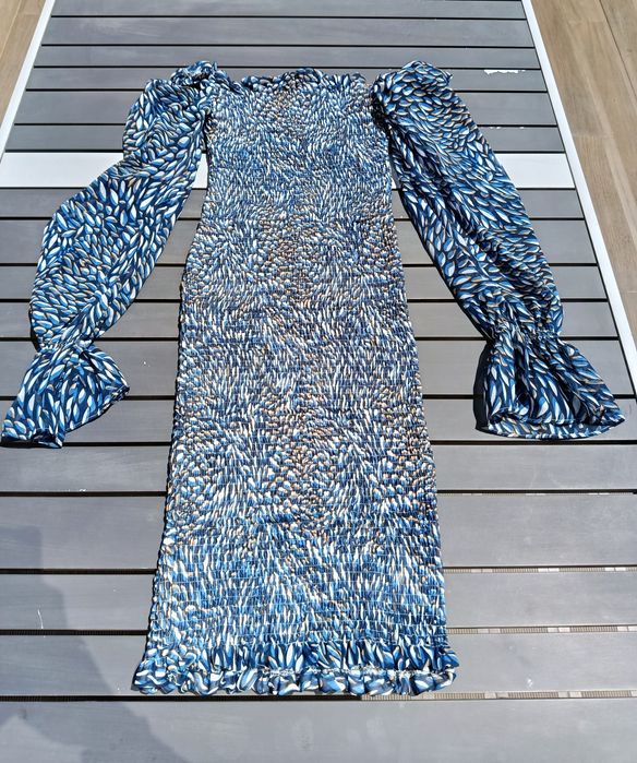 Vestido Kinz Azul Manga Comprida Tam. S | Blue Kinz Long Sleeve Dress Size S