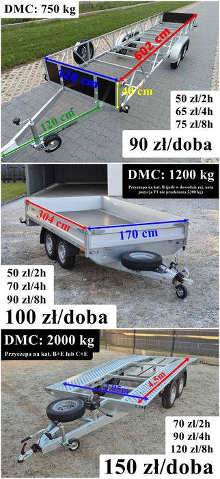 Przyczepka, przyczepa Wynajmę Wypożyczalnia Przyczep Laweta Wynajem