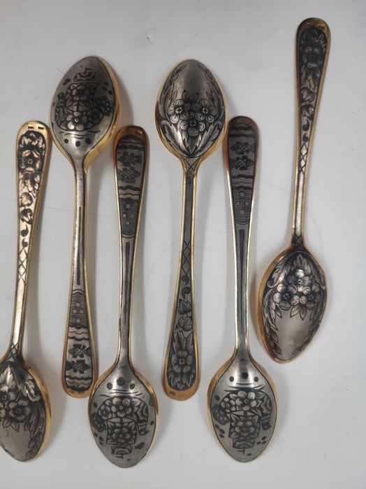 Десертні ложки "Северная Чернь" в комплекті 6 од.; срібло 875 проби