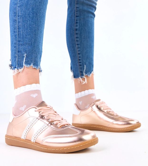 Szampańskie sneakersy damskie z satynowymi sznurówkami Madres