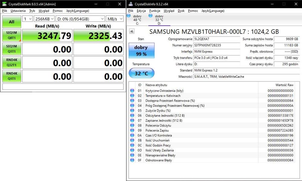 Dysk M2 SAMSUNG nvme 1TB 1024GB używany