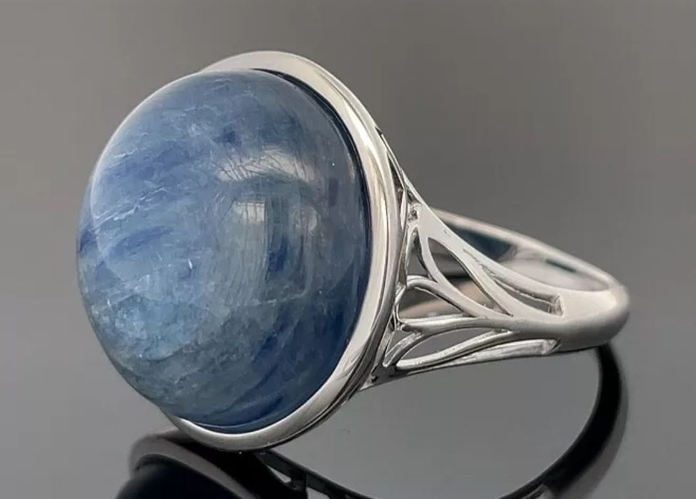 Pierścionek srebro rodowane  925, cyjanit