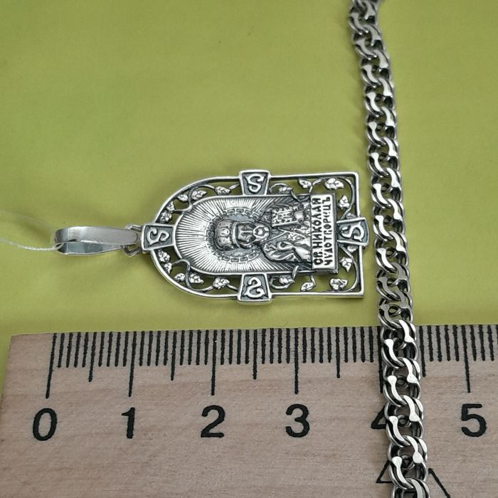 Серебряная цепь бисмарк и ладанка Николай Чудотворец