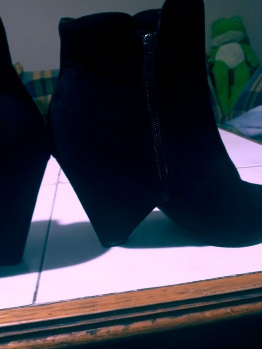 Botki czarne 38 zamsz obcas trapezowy