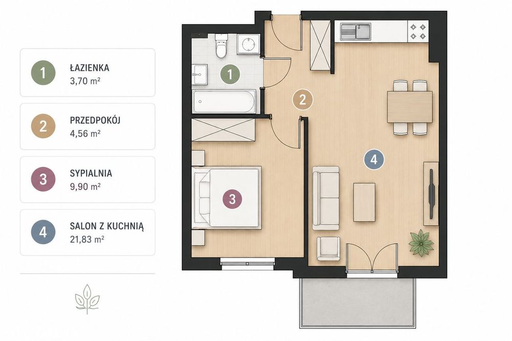 Sprzedam | 2 pokoje 40 m² z balkonem i miejscem postojowym | Wieliczka - Widok 2