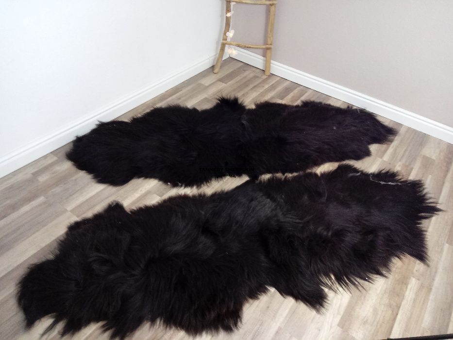 Skóra Owcza Island czarny Dywan Narzuta z Dwóch Skór Owczych