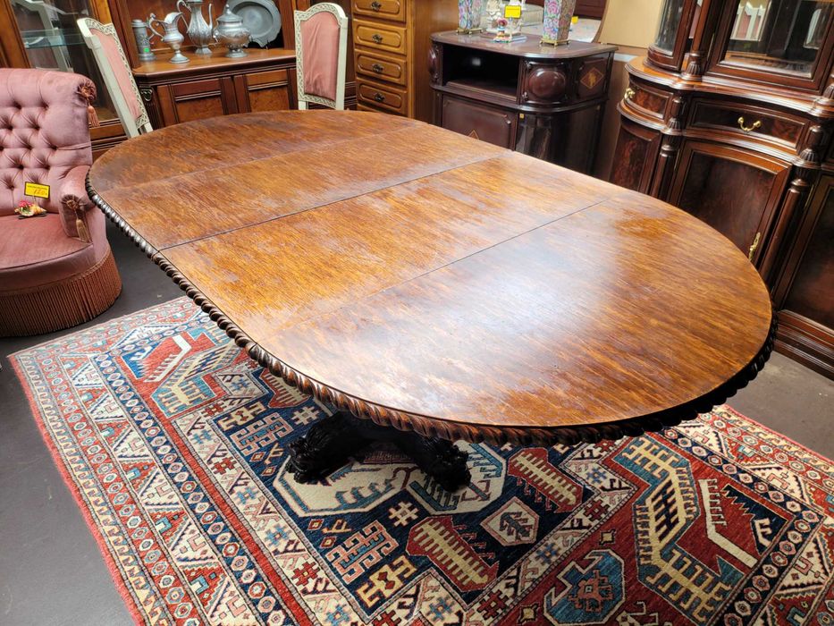 Mesa de sala antiga em madeira com pé trabalhado - Extensíve