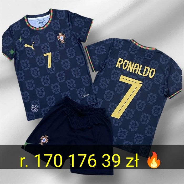 Strój piłkarski Ronaldo czarny 170 koszulka spodenki