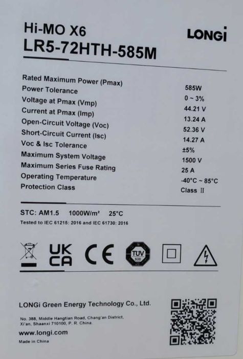 сонячні панелі солнечные панели HI-MO X6 LR5-72 HTH-585M Longi