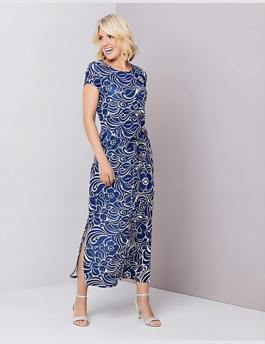 Sukienka elegancka w kwiaty z rozcięciem maxi 5XL