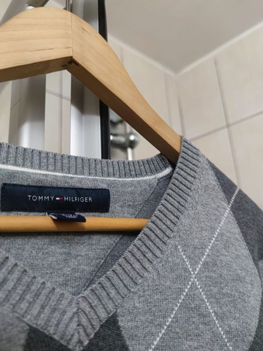 Sweter sweterek klasyczny Tommy Hilfiger denim XL siwy szary ciemny ja