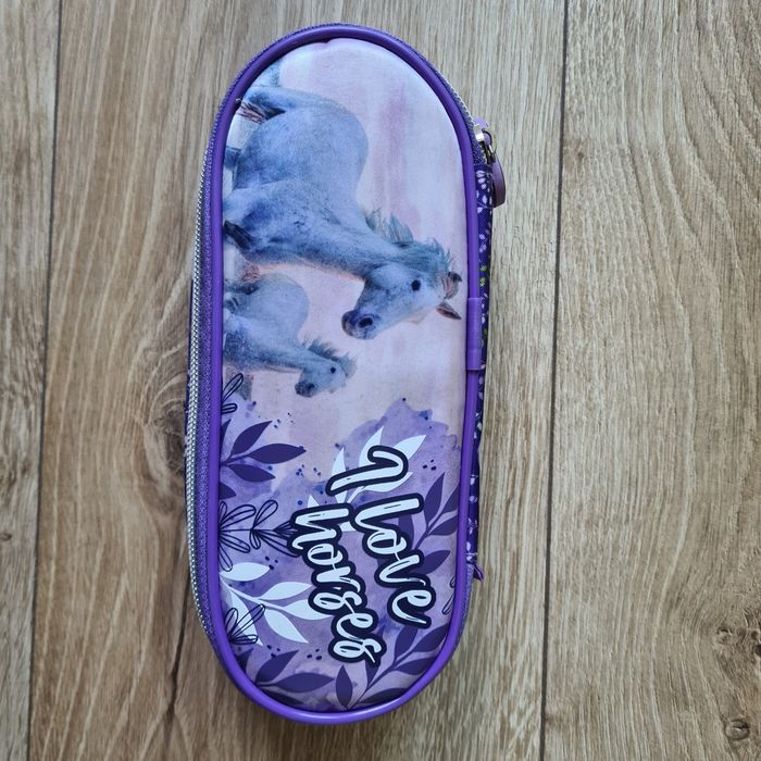 Plecak i piórnik, zestaw, konie, kl.1-3,  fioletowy