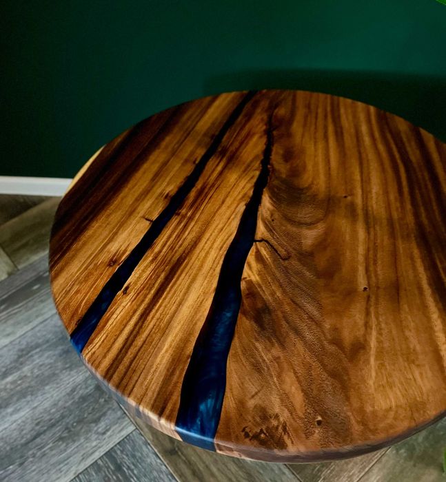 Stolik kawowy suar dąb orzech drewno niebieska żywica loft #106