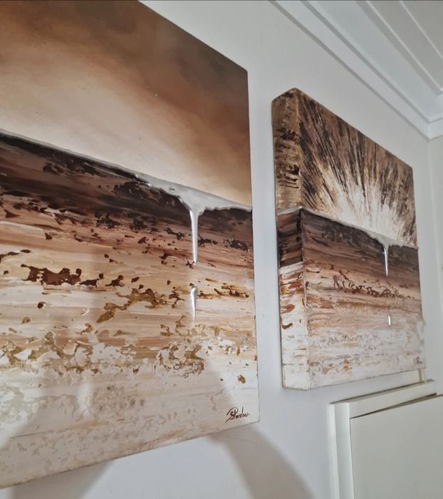 Conjunto de quadros pintado com folha de prata