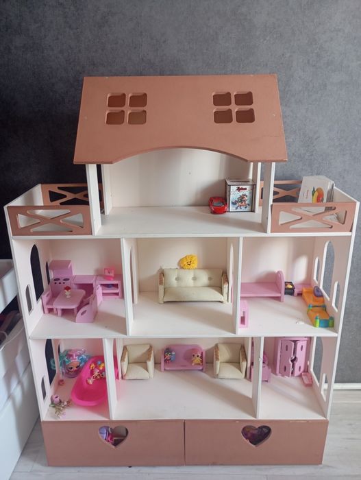 Великий ляльковий будиночок для лол та барбі з меблями