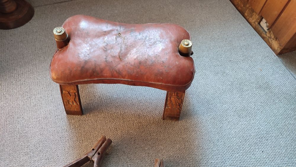 Krzesło, siodło na wielbłąda, podnożek, oryginał lata 60te Egipt