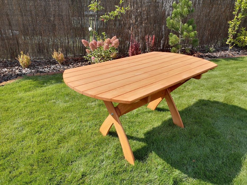 Meble ogrodowe drewniane składane 8 krzeseł + stół owalny, typ X