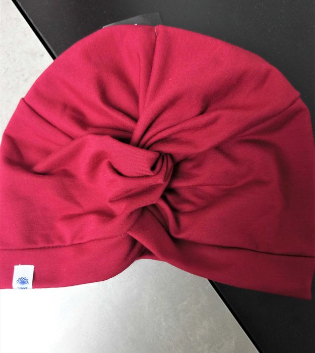 Czapka turban wiosenny damski bordowy czerwony handmade rozmiar 52