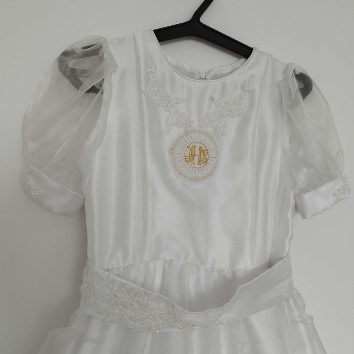 Elegancka  suknia komunijna falbany 140