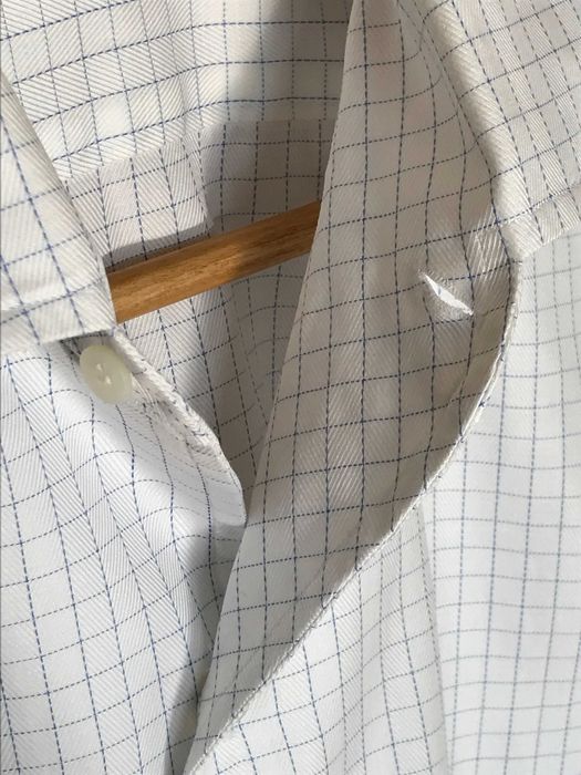 Męska biała koszula one-piece-collar Loro Piana 'André' w kratkę r. S