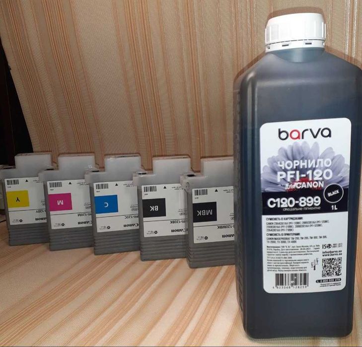 Чернила Barva Canon PFI-120 С120-899 Black 1 л, картриджи для плоттера