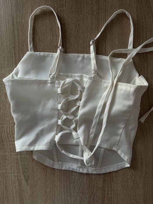 Білий атласний топ, блуза, корсет, корсетний топ