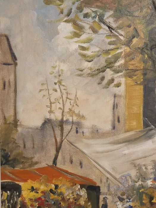 Stary obraz olejny targ kwiatowy Paryż