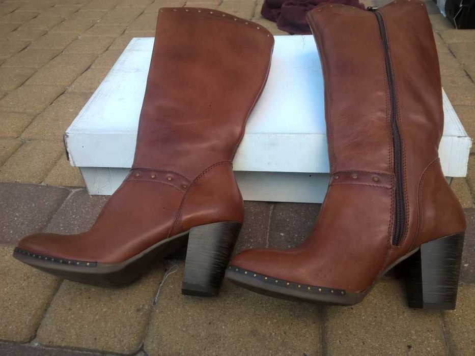 NOWE Buty-Kozaki KOWBOJKI Damskie-38 Skóra100% BRĄZ I-Klasa Gw6 +Fleki