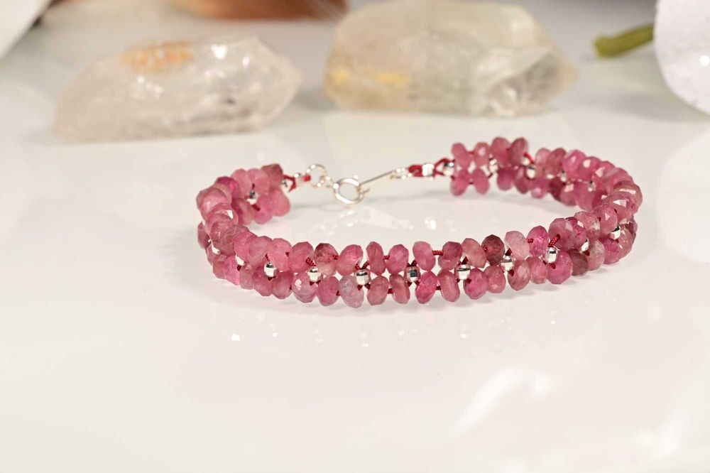 Bransoletka Turmalin Różowy Srebro 925