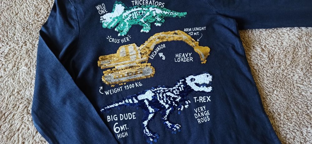 Bluzka z długim rękawem T-Rex Triceratops koparka