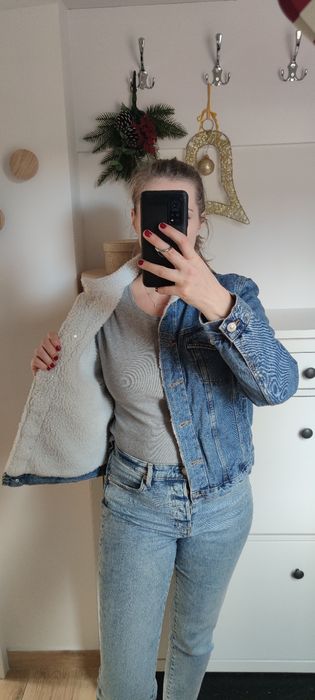 Kurtka zimowa jeansowa z misiem L/40 Sinsay niebieska ocieplana