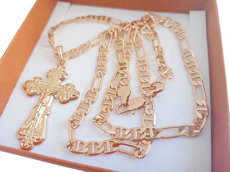 Łańcuszek Marin + Krzyżyk z Wizerunkiem Gold Plated 18K 60cm 5mm 18g