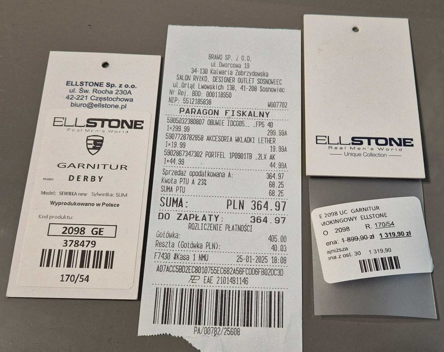 Czarny garnitur smokingowy ślubny spodnie marynarka gratisy 170/108/94