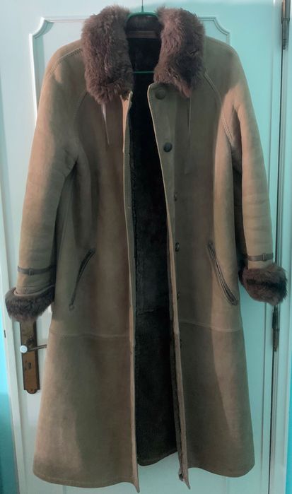 Casaco comprido de pele genuíno vintage